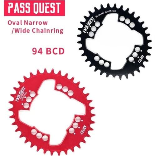 PASS QUEST Bicycle Chain Wheel 94BCD 32T 34T 36T 38T 40T BLACK/RED Single Disc Chainring NX GX X1 MTB Mountain Bike Part Cycling