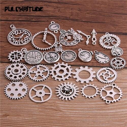 Random 20pcs Vintage Metal Steampunk Charms Diy Accessories Clock & Gear Pendant Charms for Jewelry Making T6436