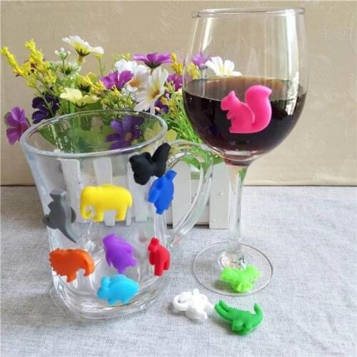 12Pcs/Pack Wine Labels Goblet Tags Glass Markers Animal Style/Fish Style Silicone Multicolor Silicone Drinking Tag For Bar Party