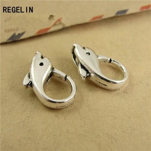 REGELIN Lovely Dolphin Lobster Clasp Hooks For Necklace Bracelet Chain DIY Jewelry Accessory Findings 18*12MM 10pcs/lot