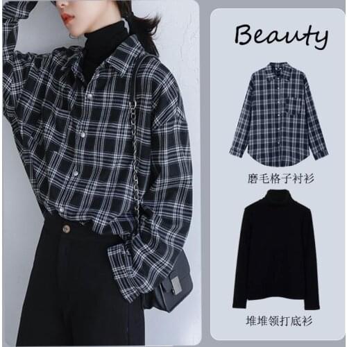Women Plaid Outwear Spring Shirt Plaid Jacket Pocket Casual Warm Overcoat Fashion Outwear Harajuku Female Harajuku Female Shirt