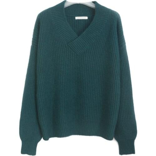 Womens V Neck Long Sleeve Knitted Casual Sweater