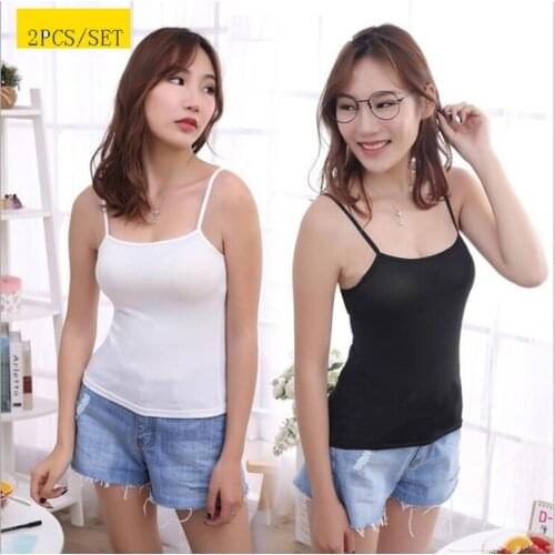 1/2Pcs Solid Camisoles Women Crop Sleeveless Shirt Sexy Slim Lady Girls Bralette Padded Strap Skinny Vest Camisole Tanks Summer