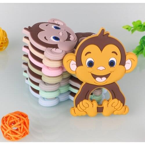 Kovict 1pcs Silicone Teether Cartoon Monkey Animal Food Grade Silicone Pendants DIY Pacifier Chain Accessories Baby Molar Toys