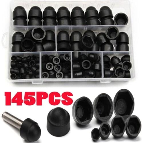 145pcs Hexagon Nutrs Bolt Cover Screw Cap M4-M12 Nylon Acorn Nut Dome Hex Cover Protecting Hexagon Screws Bolts Assortment Kit