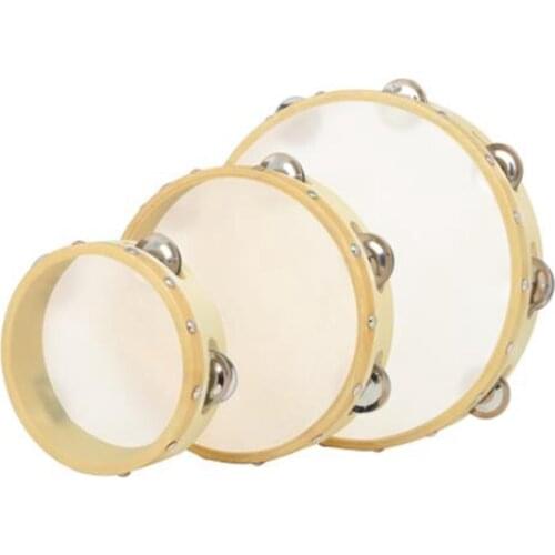3Pcs Tambourine Cowhide Wooden Handbell Clap Drum 6/8/10in Hand Drum Instrument for Kids Musical Educational Instrument