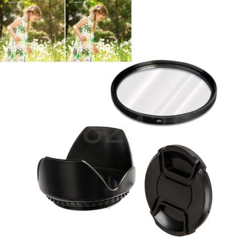 3in 1 set 49mm camera UV Filter + Lens Hood +Lens Caps for Sony NEX-3 NEX-5 NEX-6 NEX-7 for Nikon D3100 D3200