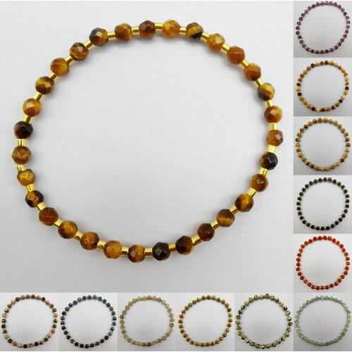 4MM Tigereye Aventurine Crystal Sandstone Mookaite Stone Faceted Beads Copper Bracelet Stretch 7 Inch Jewelry For Woman Gift