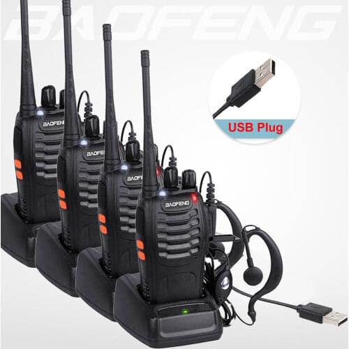 Hot 4pcs/lot BaoFeng Walkie Talkie USB charge adapter BF-888S UHF 400-470MHZ 2-Way Radio 16CH Long Range with baofeng earphoneLN
