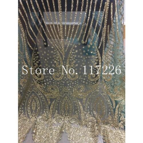 African tulle net lace fabric special tulle lace fabric with glued glitter with skyblue mesh gold glitter