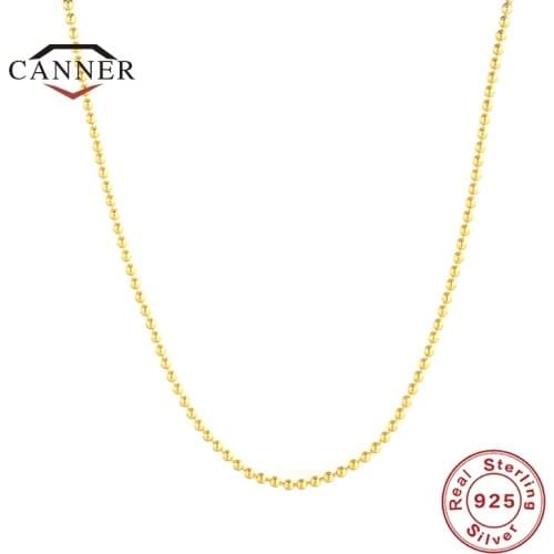 CANNER 925 Sterling Silver Simple 2.0mm Bead Chain Ladies Clavicle Necklace For Women Fashion Chain Necklaces Jewelry Collares
