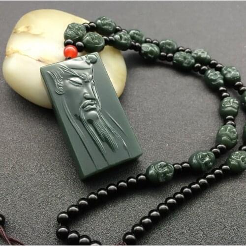 Free shipping Mens guanzhong pendant hetian 18 buddha necklace jade pendant
