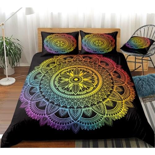 Bohemian Duvet Cover Set Rainbow Color Retro Bedding Set Black Background Beds Set Home Textile Microfiber For Kids Teens
