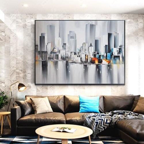 Living Room With Decorative hand-painted Oil Painting Abstract Paintings Of Urban Landscapes Horizontal Plate Restaurant Entranc