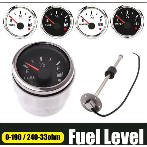 Stainless Steel 52mm Fuel Level Meter With Alarm And 200 250 300 350 450 mm Sensors Water Level Gauge Fit For 0~190 / 240~33 ohm