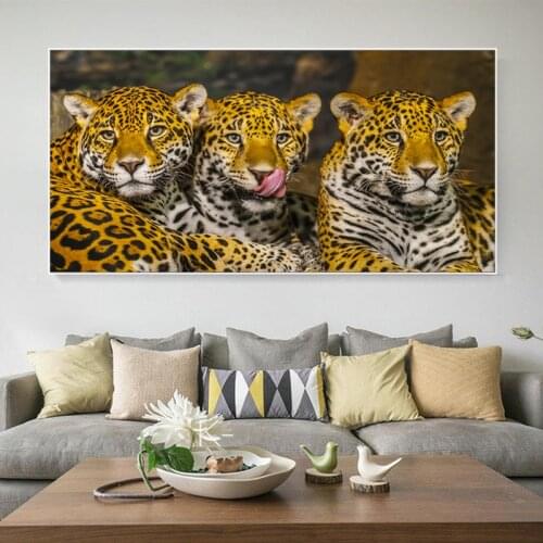 Cute Jaguars Family Posters and Prints on Canvas Painting Wild Animals Wall Art Decorative Picture Living Room Home Design Decor