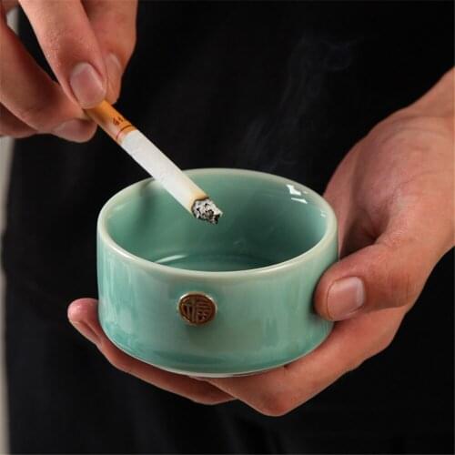 Ceramic Ashtray for Indoor or Outdoor Use Ash Tray Holder for Smokers House Decorations Porcelain Chinese Celadons