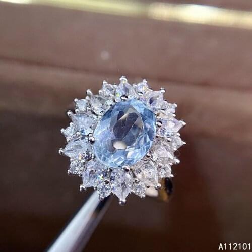 KJJEAXCMY fine jewelry S925 sterling silver inlaid natural Aquamarine new girl luxury ring support test Chinese style