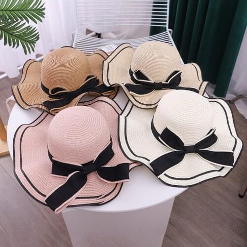 Korean Sunscreen Big Brimmed Hat Beach Hats Elegant Ladies Women Summer Straw Hat Foldable UV Protection Big Bow Sun Hats