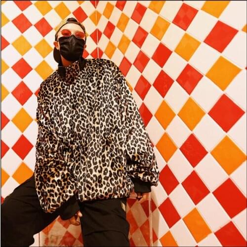 M-xxl Winter New Couple Leopard Cotton Jackets Men And Women Loose Korean High Street Coat Stand Collar Thicken Cotton Jacket