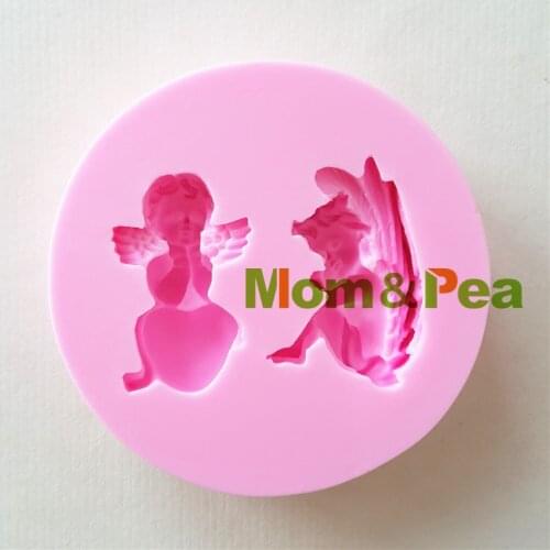 Mom&Pea 1397 Free Shipping Angels Silicone Mold Cake Decoration Fondant Cake 3D Mold Soap Mold Food Grade