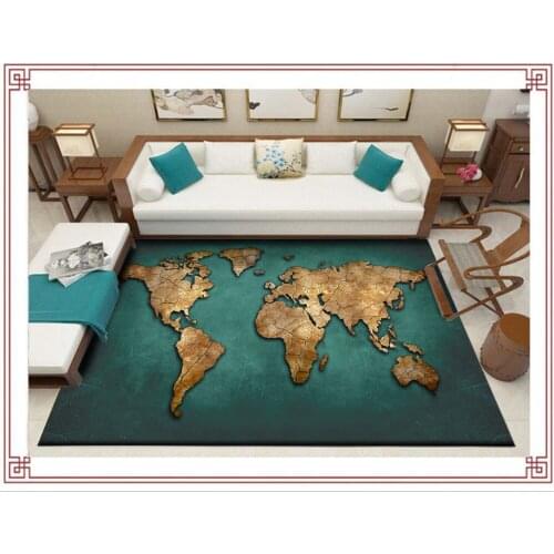 Fashion retro green gold world map carpets for living room bedroom Area Rugs corridor floor mat velvet home carpet Customization
