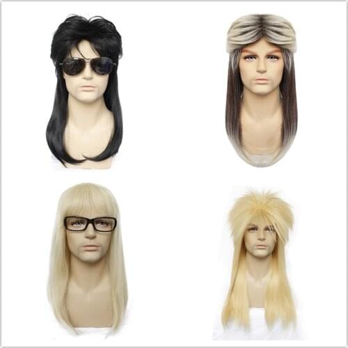 Men Cosplay Heavy Metal Wig Long Synthetic Hair Extension Wig Punk Puffy Headgear Vintage Rock Show Wig Actor Props