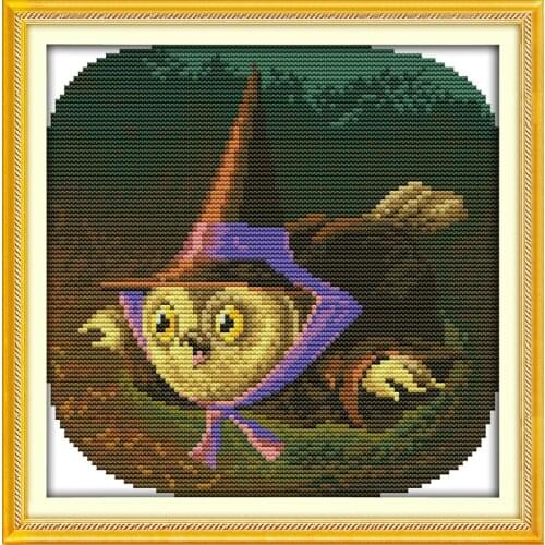 Magic owl cross stitch kits cartoon animal bird 14ct 11ct print canvas embroider pattern tool DIY handmade needlework decoration