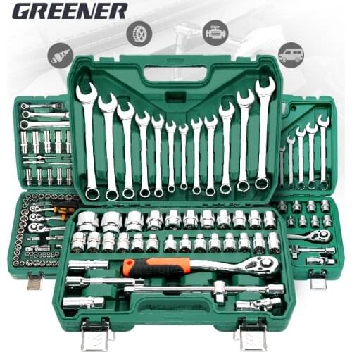 Greener Hand Tool Sets Car Repair Tool Kit Set Mechanical Tools Box for Home Socket Wrench Set Ratchet Screwdriver Kit