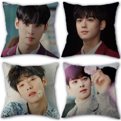 Nice Cha EunWoo KPOP Pillowcase Cotton Linen Fabric Square Zipper Pillowcase New Arrival 45X45cm Wedding Decorative Pillow cover