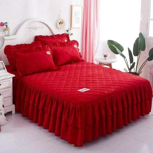 2020 new products Thickened frosted fabric Bed spread Fitted Sheet Pillowcases 2/3 pcs Luxury Pleated lace princess bedding