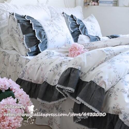 Solid Color Floral-Print Forest Flounced 100% Cotton Bedding 100% Cotton Four-piece Suit Duvet Cover