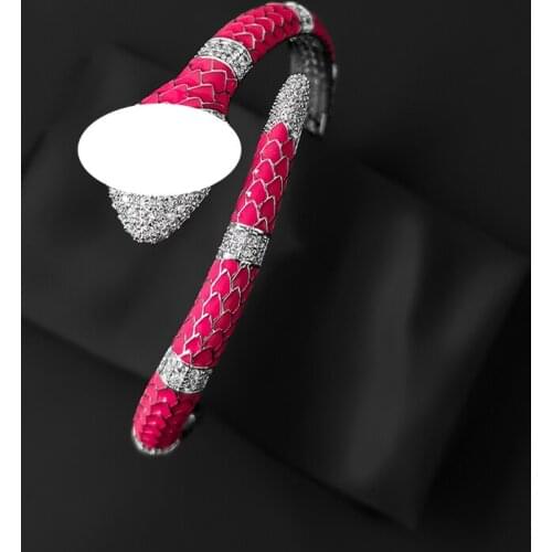 S925 Sterling Silver Fluorescent Pink Spirit Snake-shaped Open Bracelet European And American Luxury Brand Monaco Jewelry
