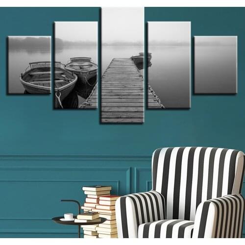 Landscape Sky Cloud Star Mountain River Hot Air Balloon 5 Piece Wall Pictures For Living Room Color Painting Art Home Decor