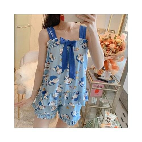 Doraemon Chis Cat Chi-bi Maruko Anime Pajamas Sets Sleepwear Suit Cartoon Home Women Nightclothes Nightwear Summer Gifts