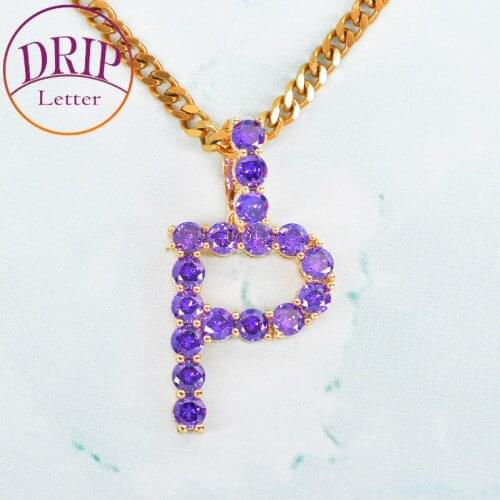 Purple Color Zircon Tennis Letters Pendant Charm For Men/Women Gold Color Necklaces Hip Hop Jewelry Free Cuban Chain
