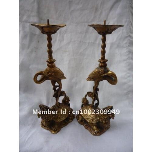 Rare Distinctive Qing Dynasty Statue copper lampstand,a pair,Free shipping