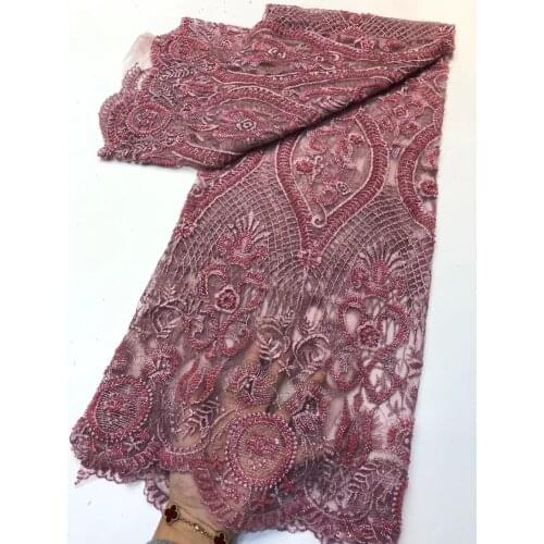 The Best Quality French Tulle Mesh Lace Fabric New Heavy Beaded Lace Fabric Luxury African Handmade Beaded Lace Fabric ZX4660