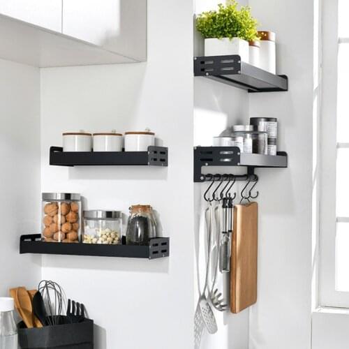 Space Aluminium Bathroom Shelf with Hook Rectangle Black Organization Shower Soap Shampoo Storage Corner Rack for Hotel Kithchen