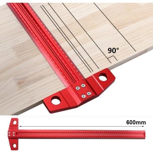 WoodworkingT-type Ruler 60-600mm Scribing Ruler Aluminum alloy Marking Gauge Deluxe Crossed-out Hole Scribing Ruler DIY Tools