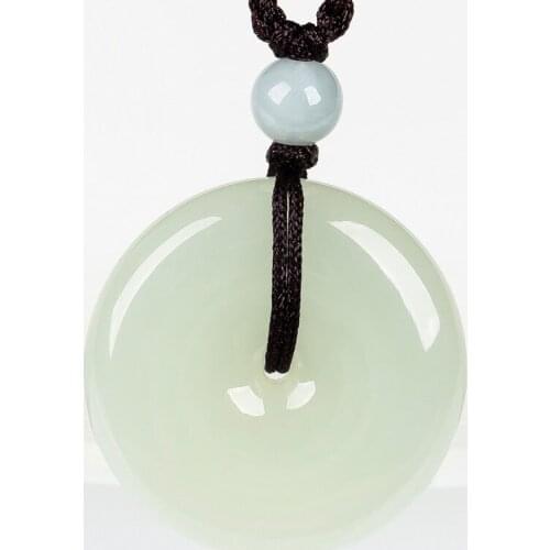 Womens Donuts Neckalce Pendant White HETIAN Nephrite Safety Button Pendant Gift for Females Fine Jewelry Free Rope