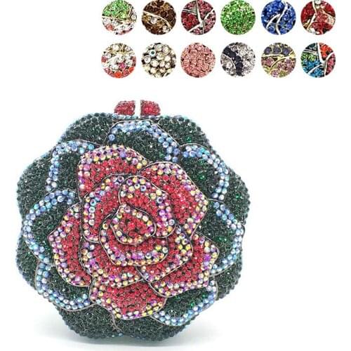 Women evening party bag diamonds crystal clutch luxury bridal wedding party wallet purse handbag flower rose crystal purses