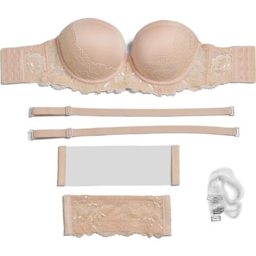 NEW Women Sexy Lingerie Push Up Bra Strapless Halter Lace Bras 30 32 34 36 38 40 42 44 A B C D DD E