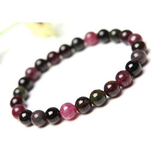 7.5mm Genuine Natural Coloful Tourmaline Gems Stone Women Stretch Bracelet Stretch Charm Round Crystal Beads Bracelet Femme