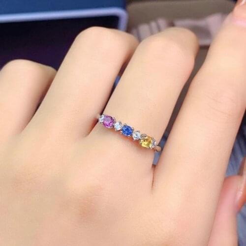 Elegant Slender Row circle Natural Multicolor sapphire Ring S925 Silver Natural Gemstone Ring Womens girl party gift ewelry