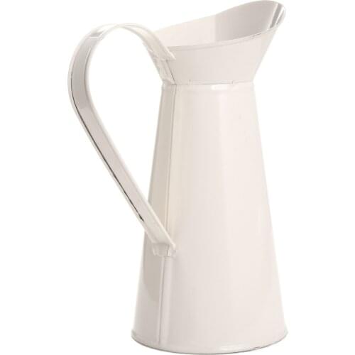 1pc Small Shabby Chic Cream Flower Vase Enamel Pitcher Jug Retro Iron Tub For Wedding Home Decor Storage Bucket Tool
