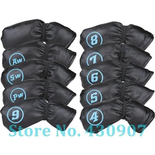 10pcs/set Soft PU leather Golf Club Iron Head Covers 4,5,6,7,8,9,Sw,Aw,Pw and one blank
