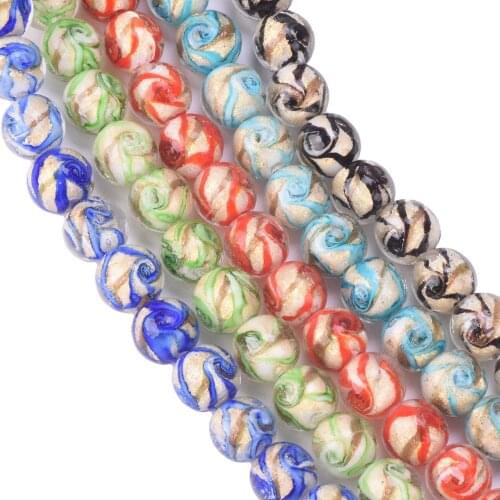 5pcs Round 10mm 12mm Lace Foil Lampwork Glass Handmade Loose Beads for Jewelry Making DIY Crafts Findings