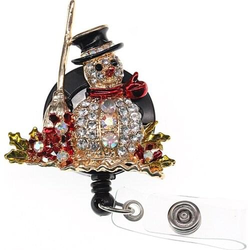 10pcs/lot Free Shipping Christmas Styles Rhinestone Snowman Badge Holder Retractable Nurse School Office Badge Reel