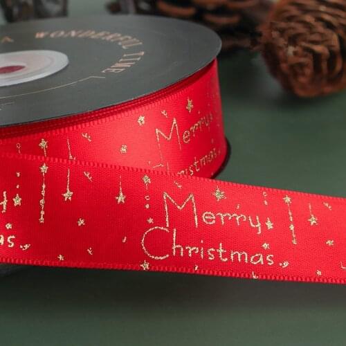 25mm 50yards Christmas Ribbon Gold Stamp Shooting Star for Bow Pin Hair Accessory Flower Gift Box Wrapping Crafts Packing DIY
